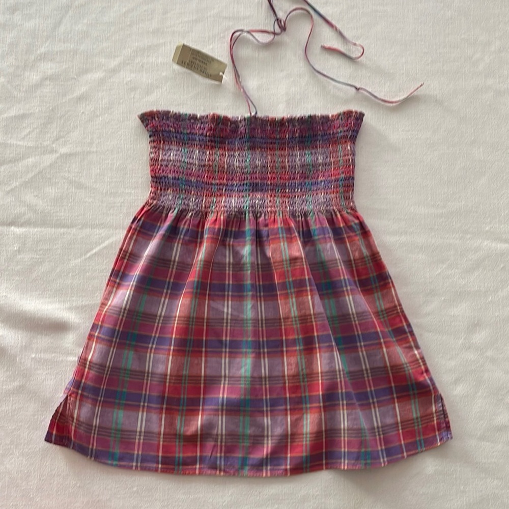 American Eagle Strapless Halter Top. BNWT, Medium, Beachy, Plaid, Lilac.